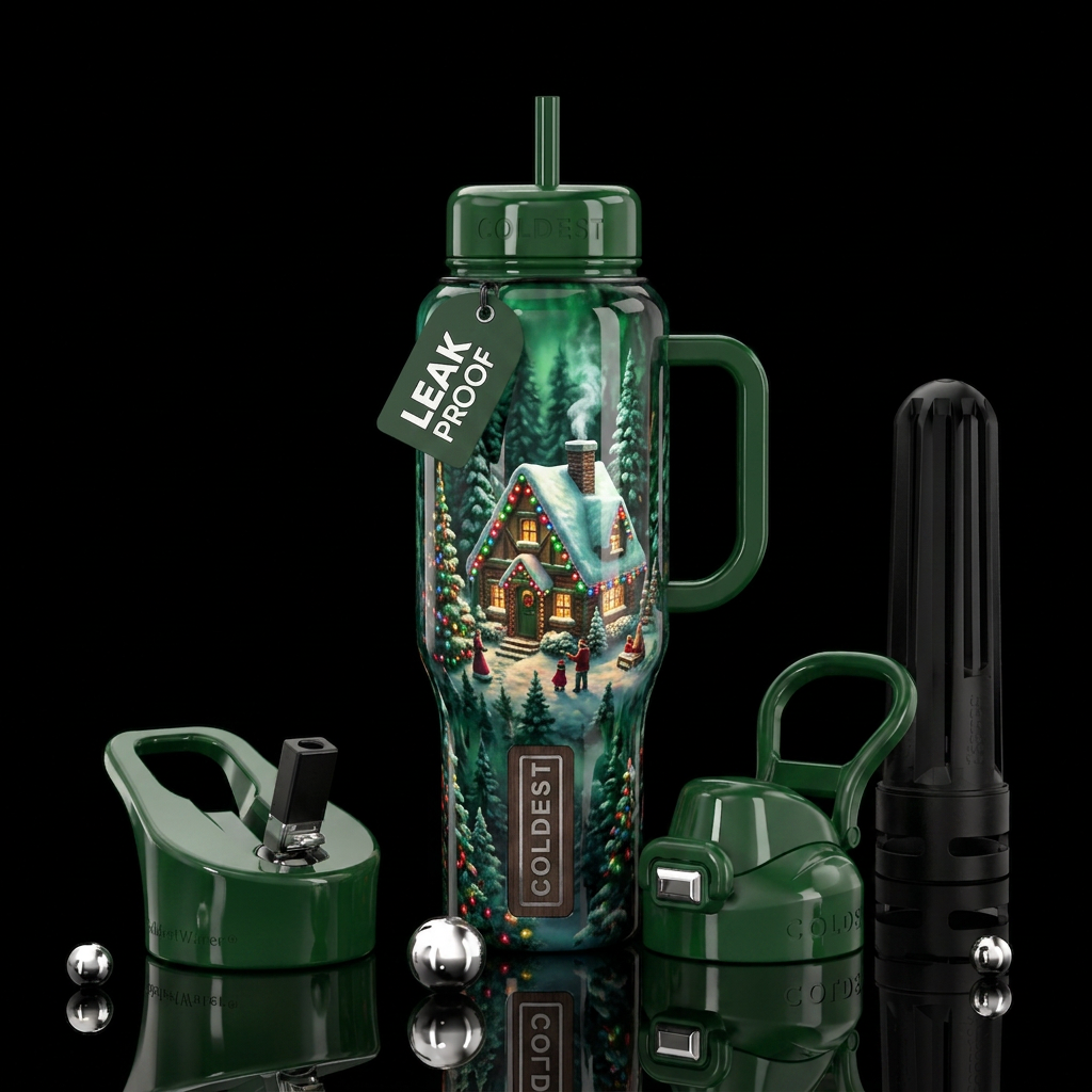 Christmas cottage water bottle design