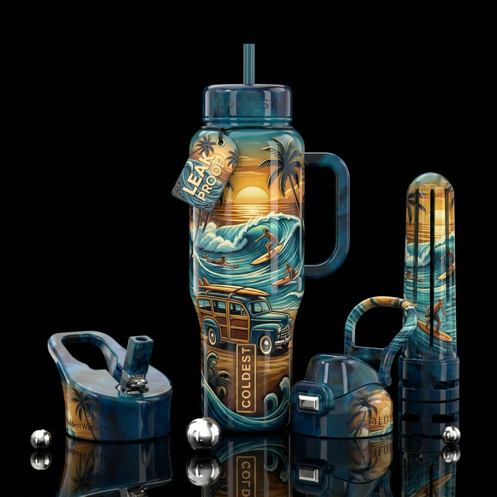 Surfing safari water bottle design