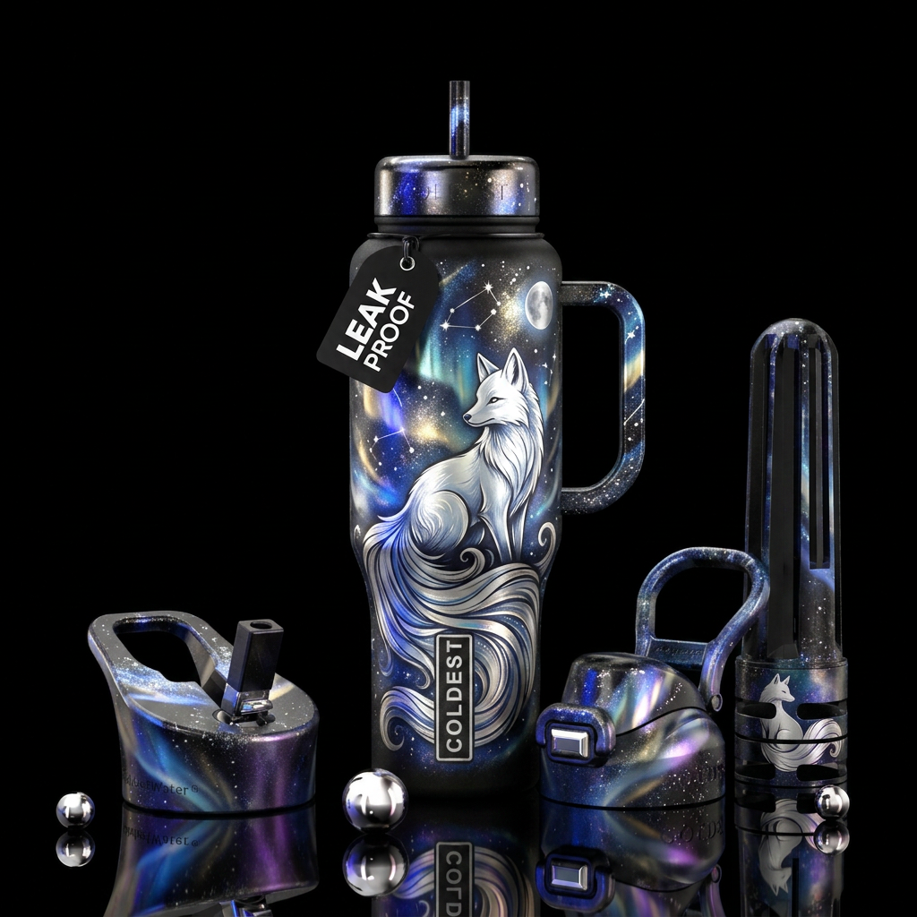 Beautiful ethereal fox water bottle design