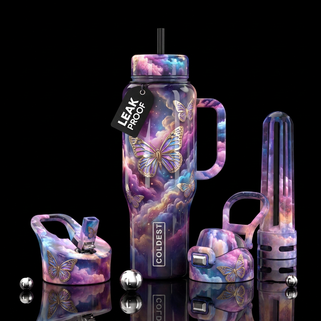 Cloudy butterflies water bottle design