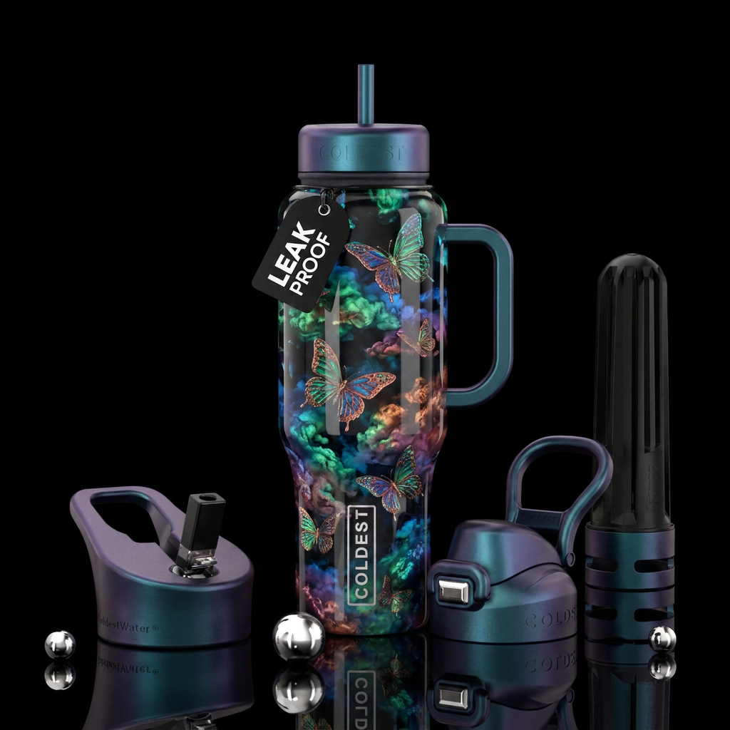 Butterflies and clouds water bottle design