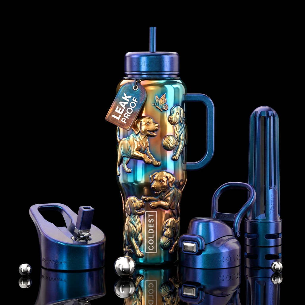 Playful puppies water bottle design