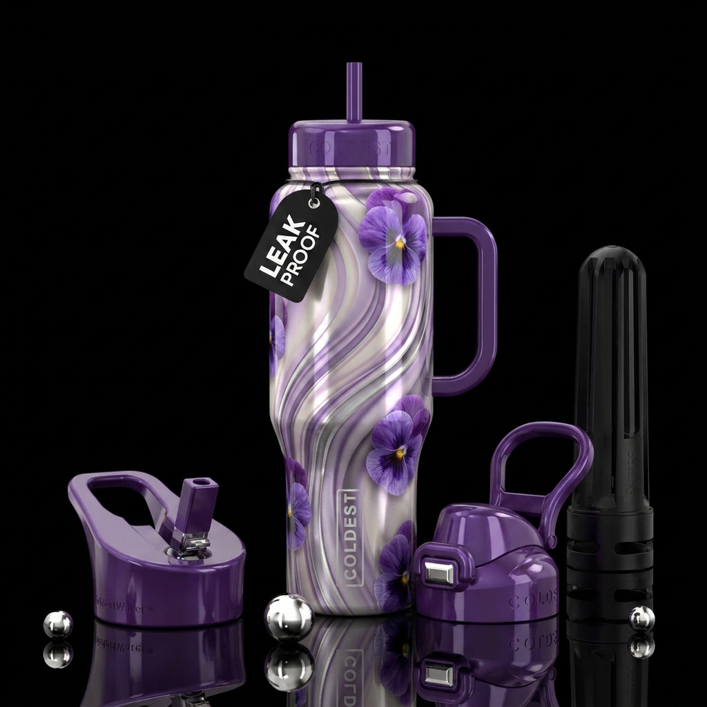 Pansy waves water bottle design
