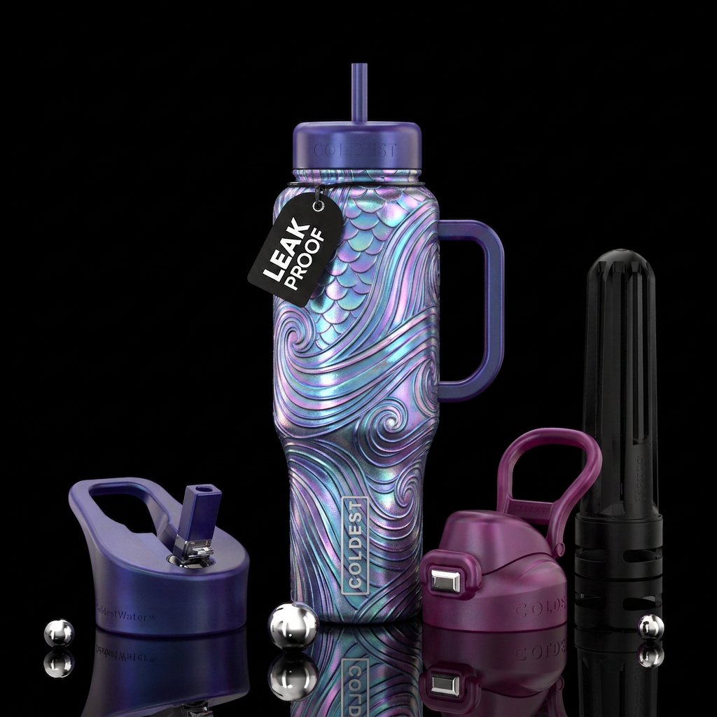 Mermaid and swirls water bottle design