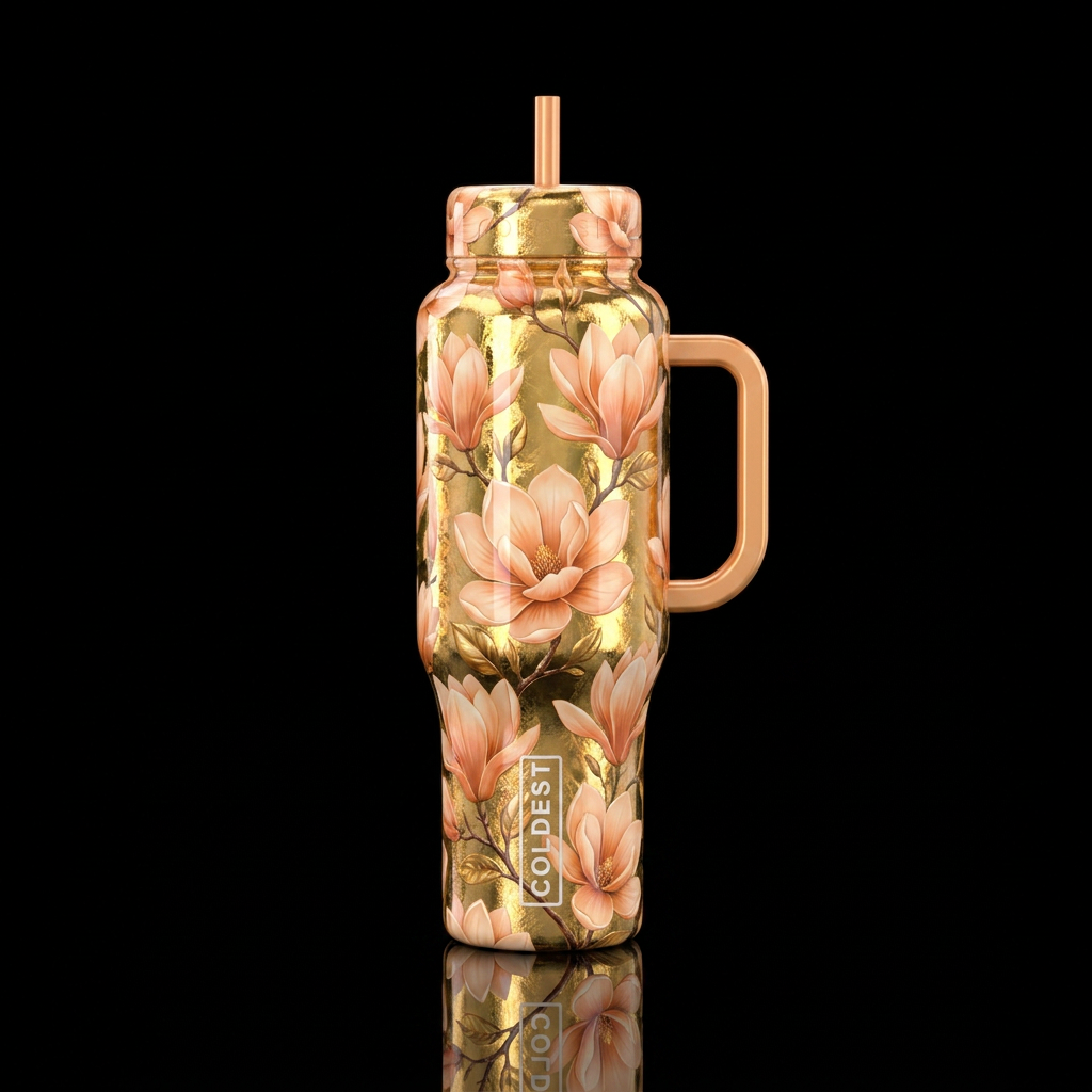 Peach n gold water bottle design