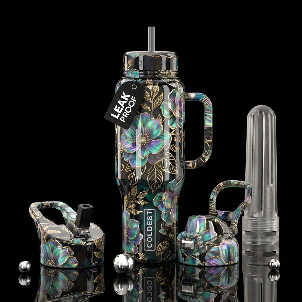 Opal and gold water bottle design