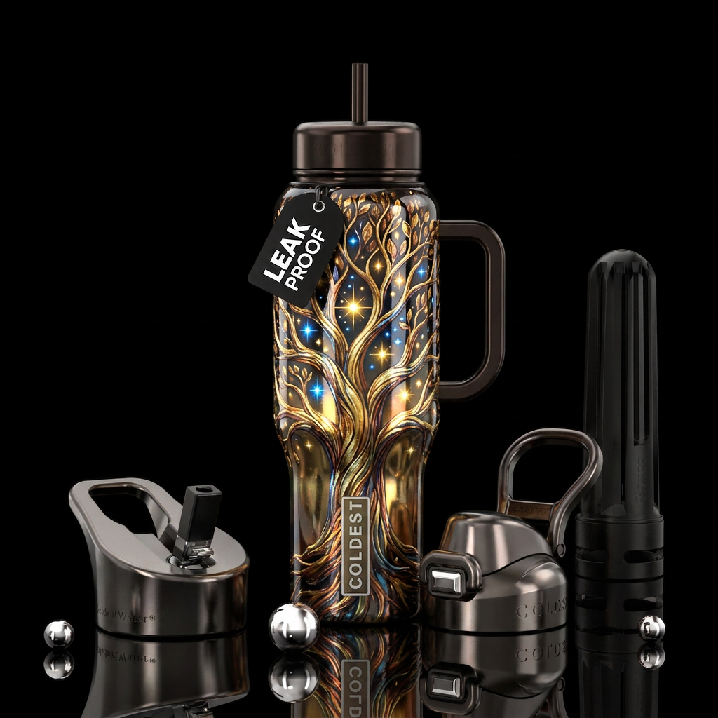 Golden star tree water bottle design
