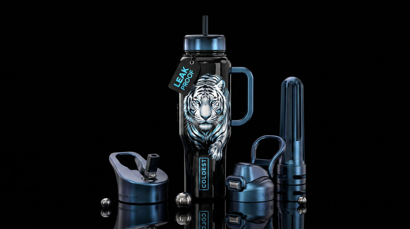 White Siberian tiger water bottle design