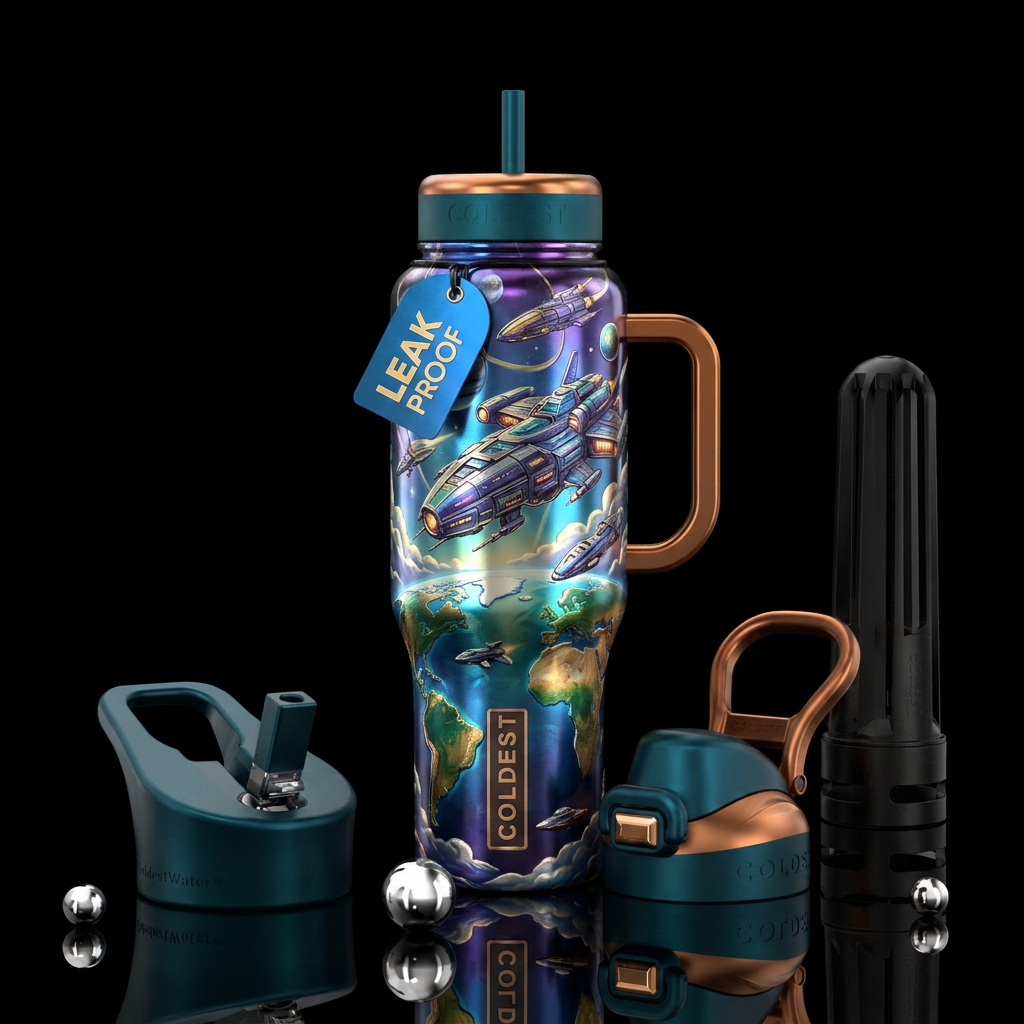 Entering earth from the great beyond water bottle design