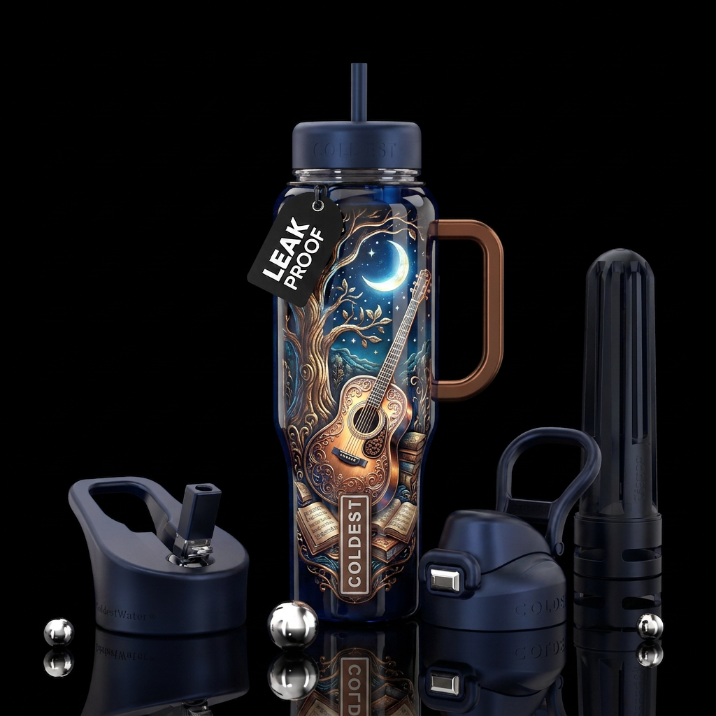 Music on a moonlit night water bottle design