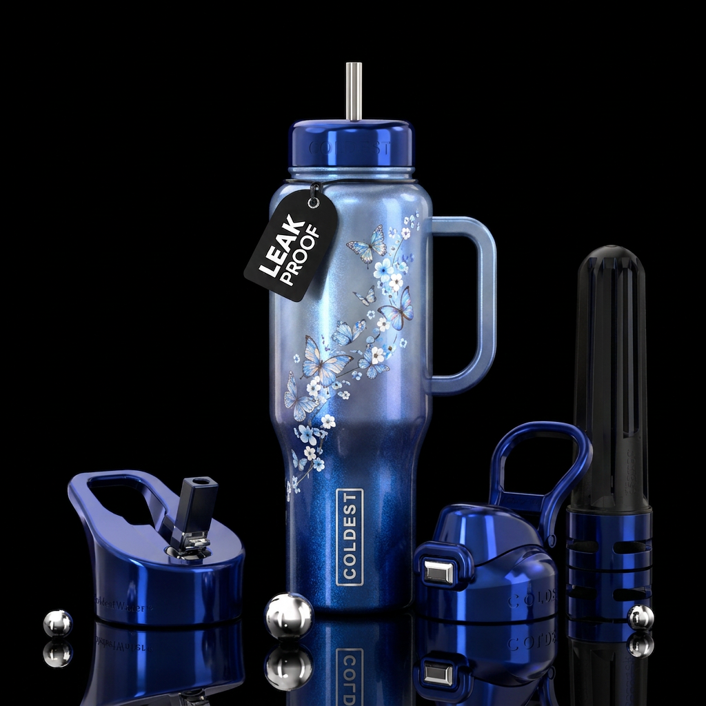 Butterflies and flowers water bottle design