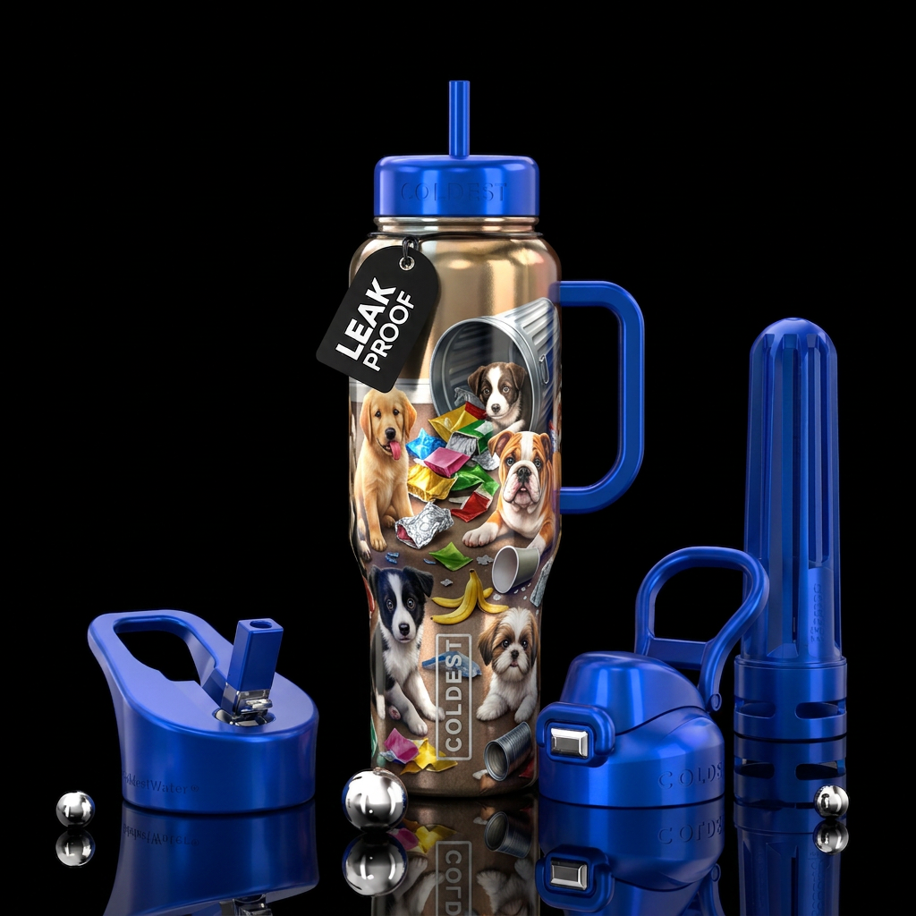 Puppy trouble water bottle design