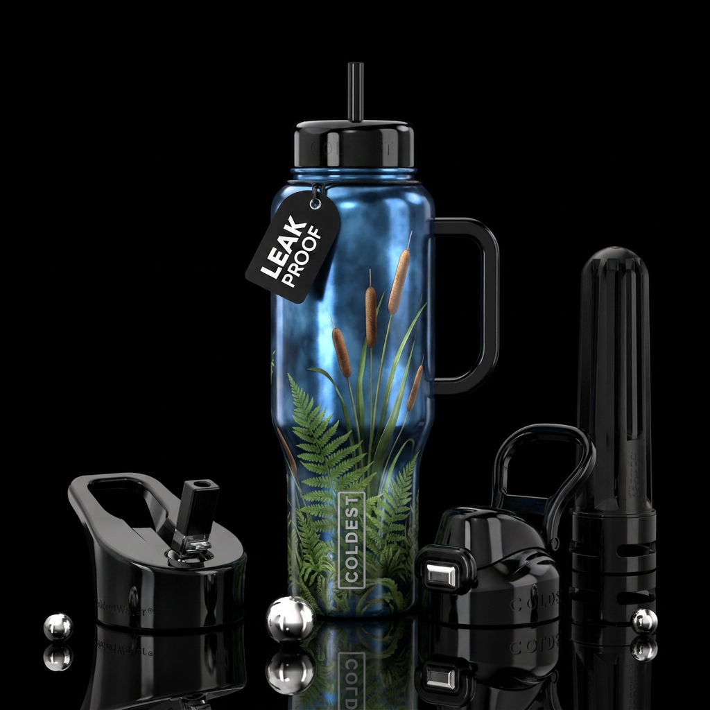 Ferns n cattails water bottle design