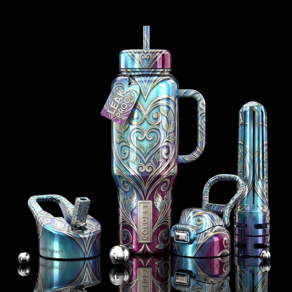 heart scrolls water bottle design