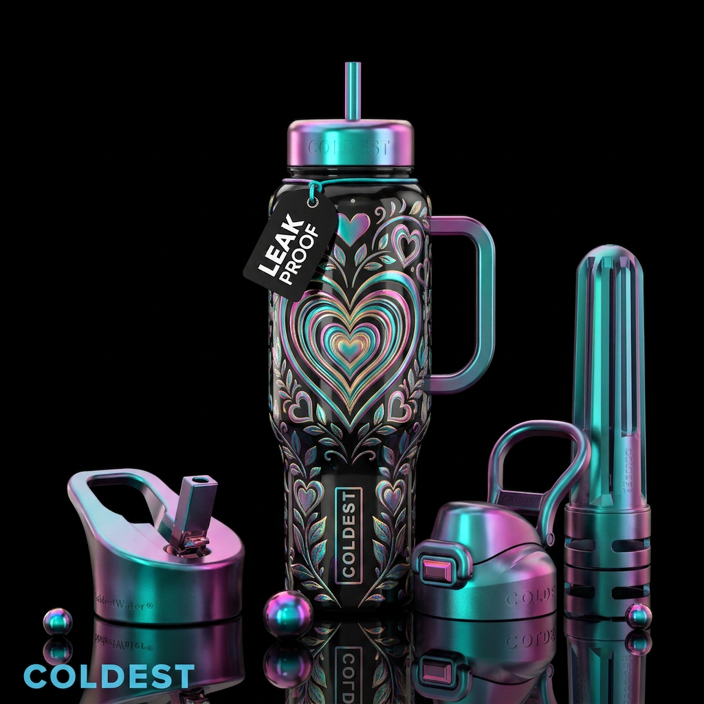 Textured love water bottle design