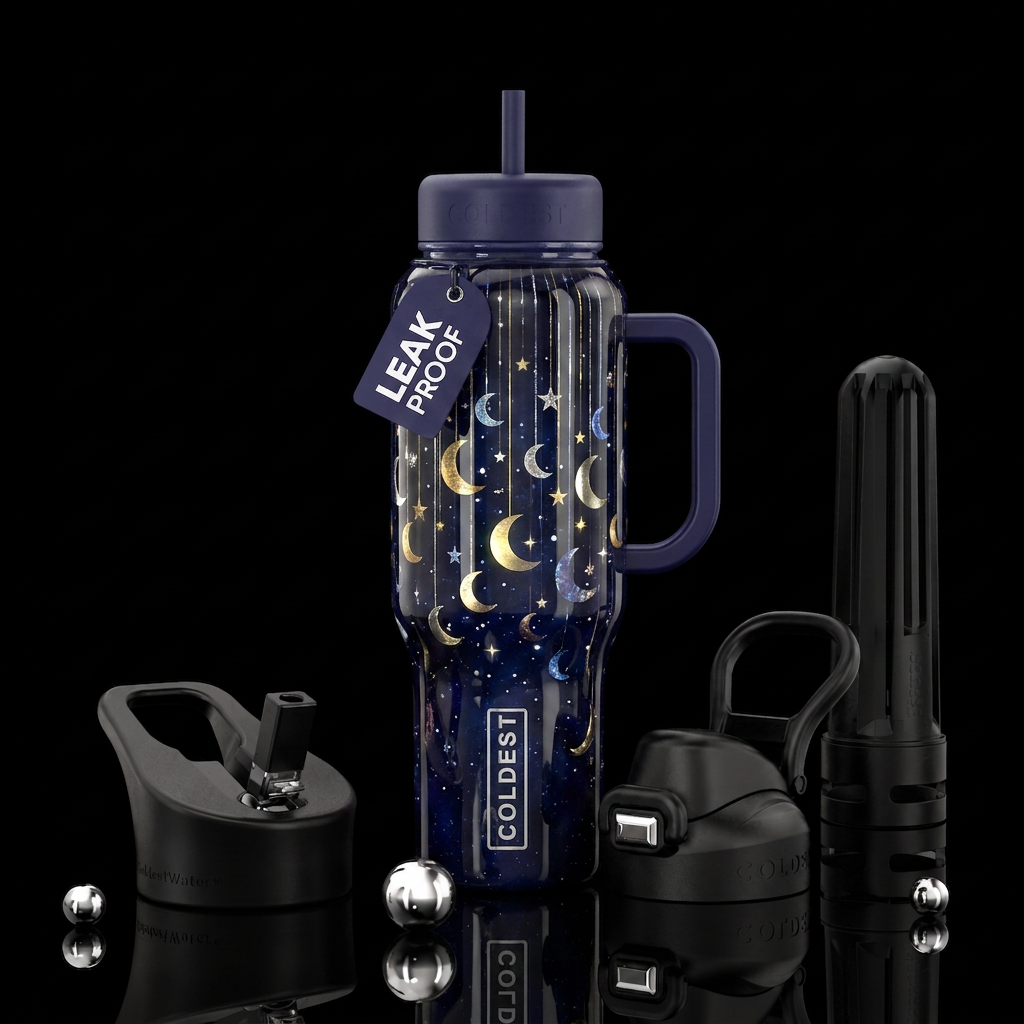 Moon and stars water bottle design