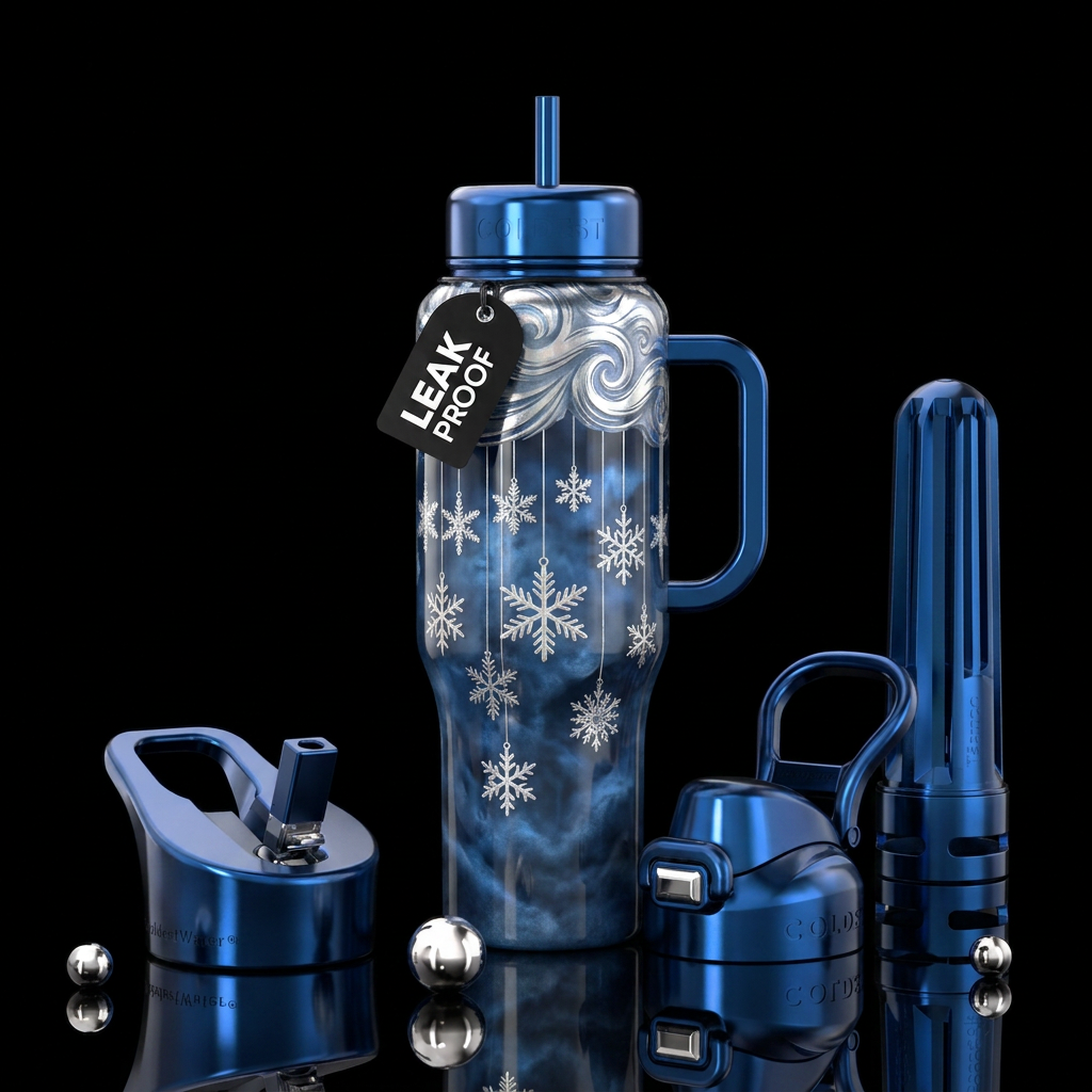 Winds howling and snow blowing water bottle design
