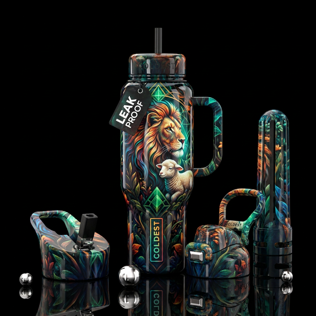 The Lion and the Lamb water bottle design