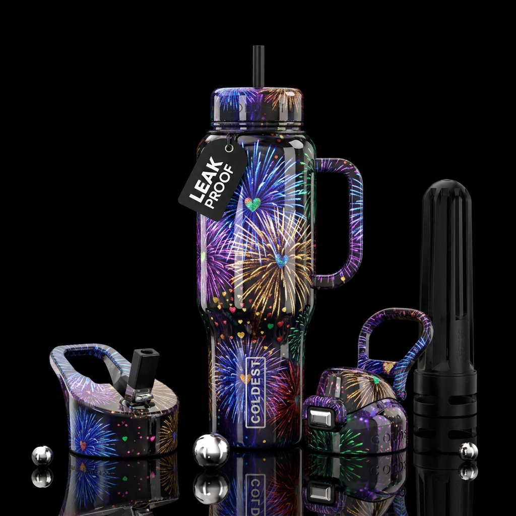 Heart explosion fireworks water bottle design