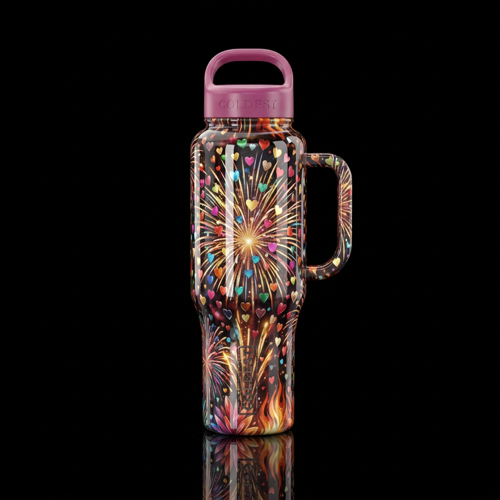 Heart fireworks water bottle design