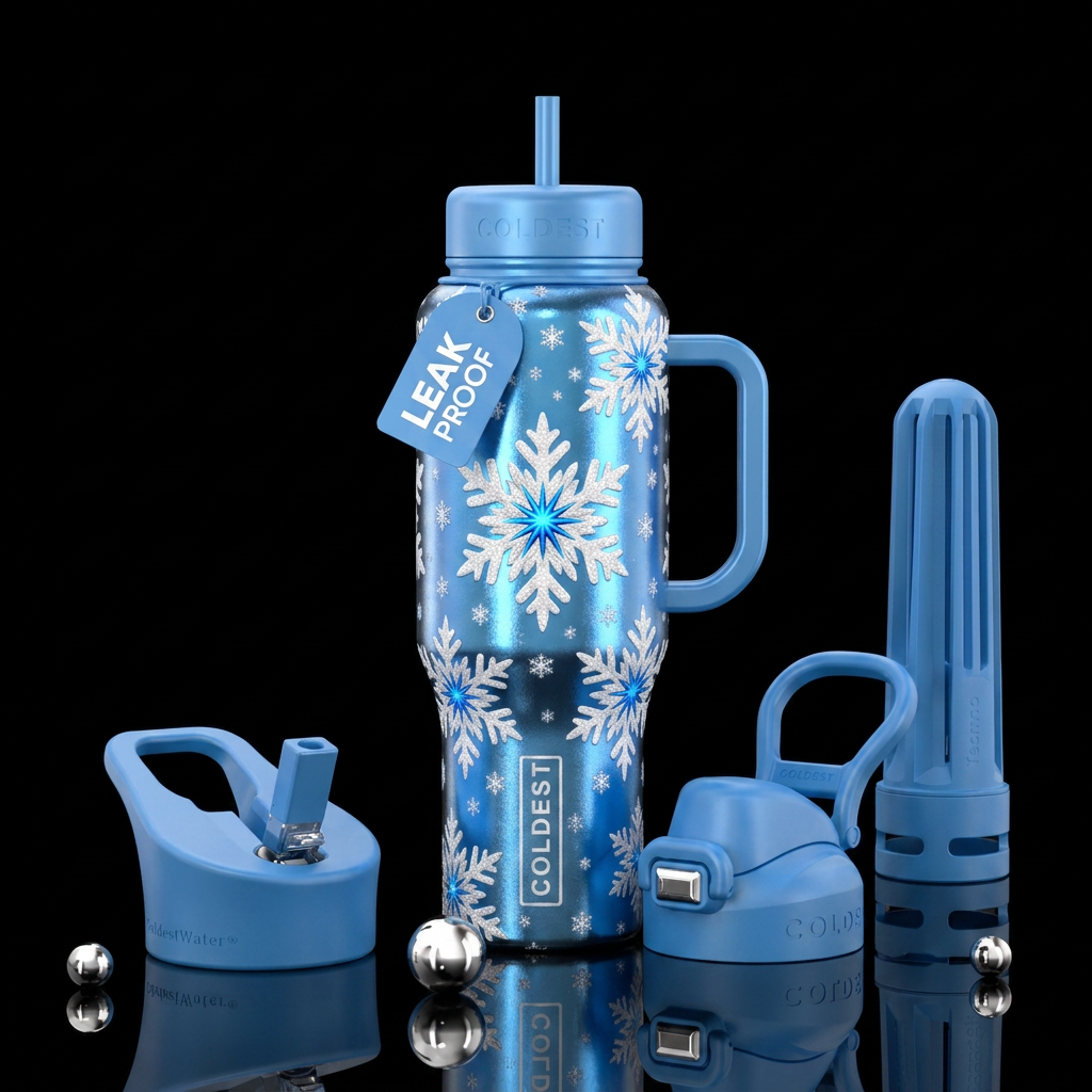 Starburst snowflakes water bottle design