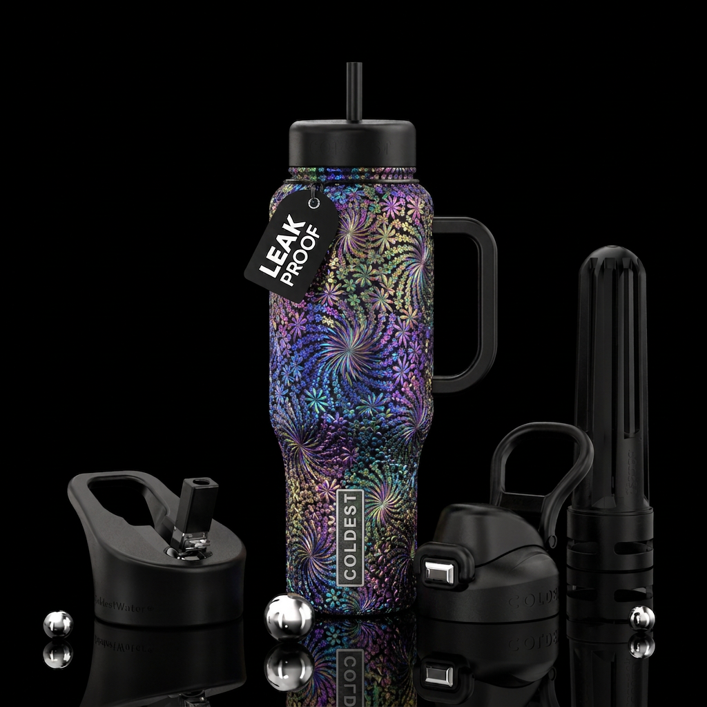 Spiraling flowers water bottle design