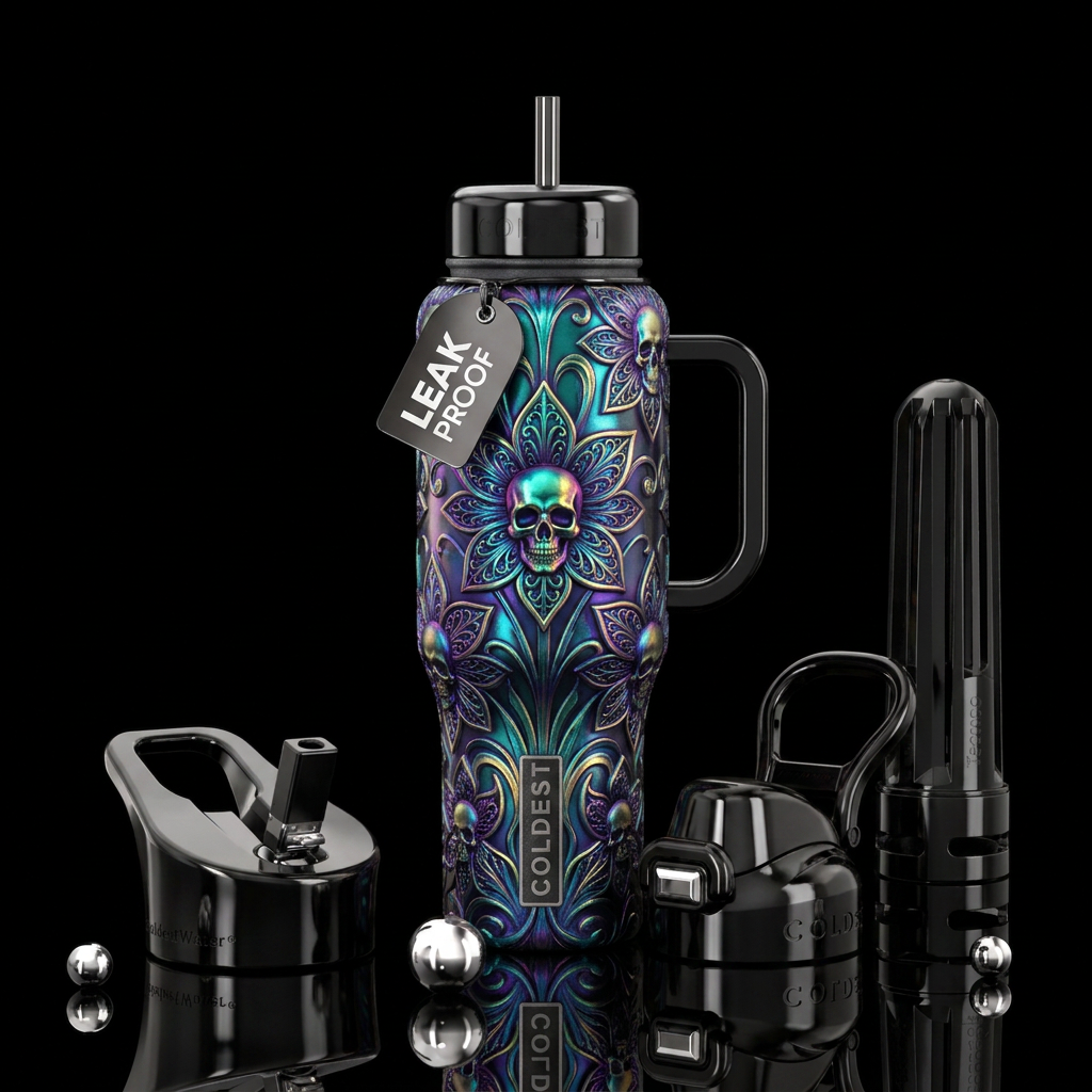 Skull flowers water bottle design
