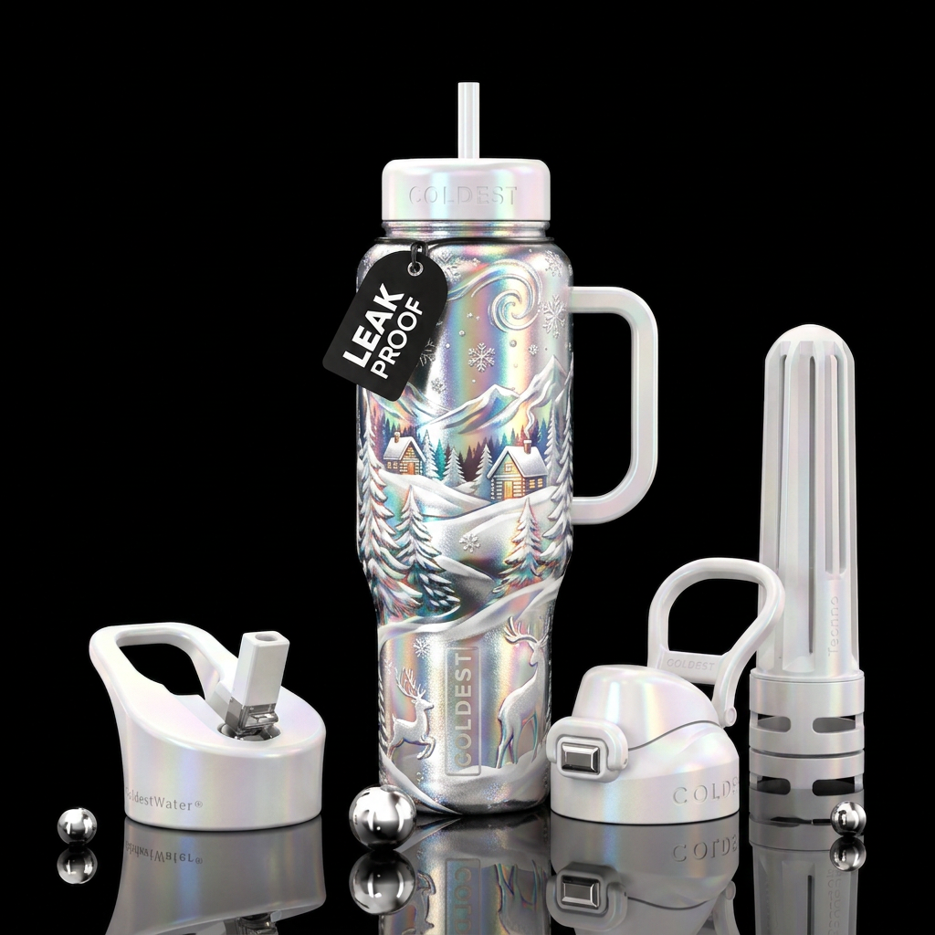 Beautiful snow covered hills water bottle design