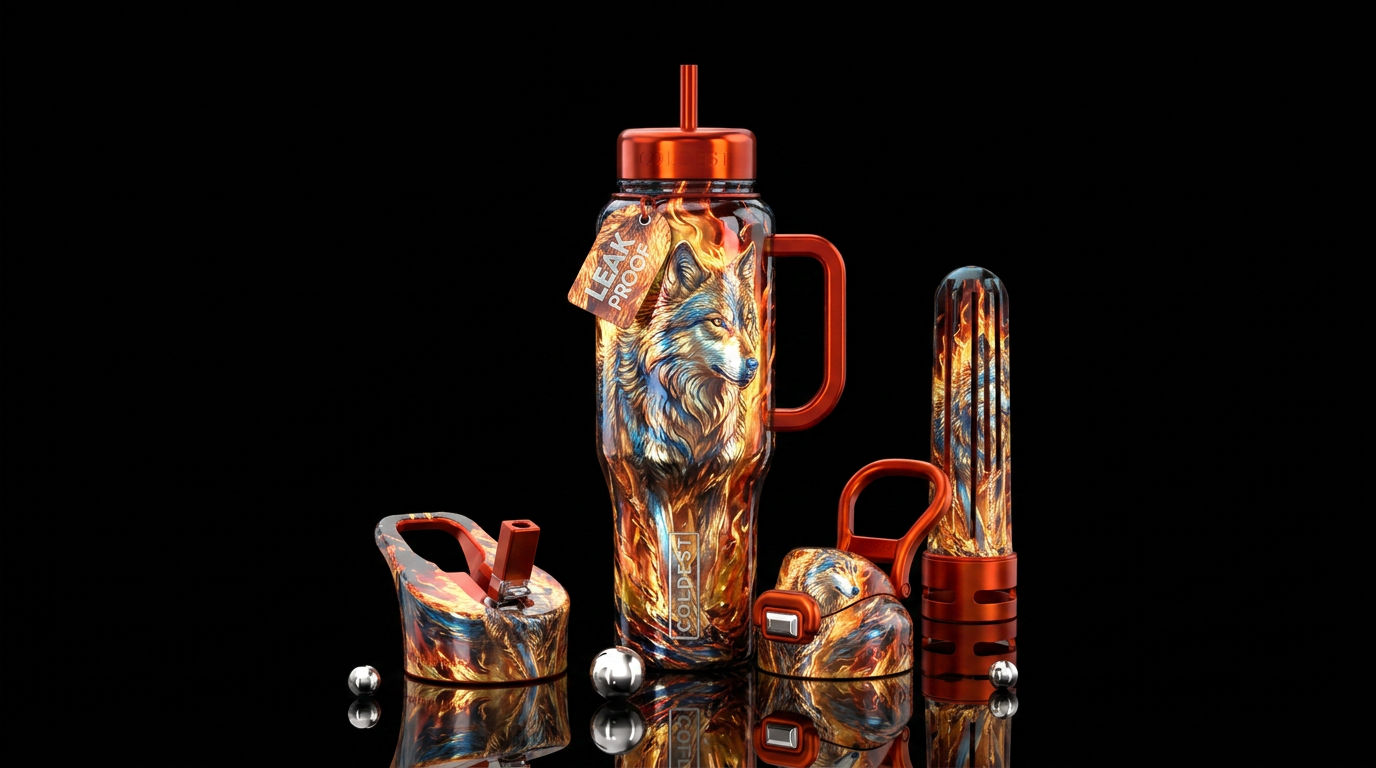 Wolf n flames water bottle design