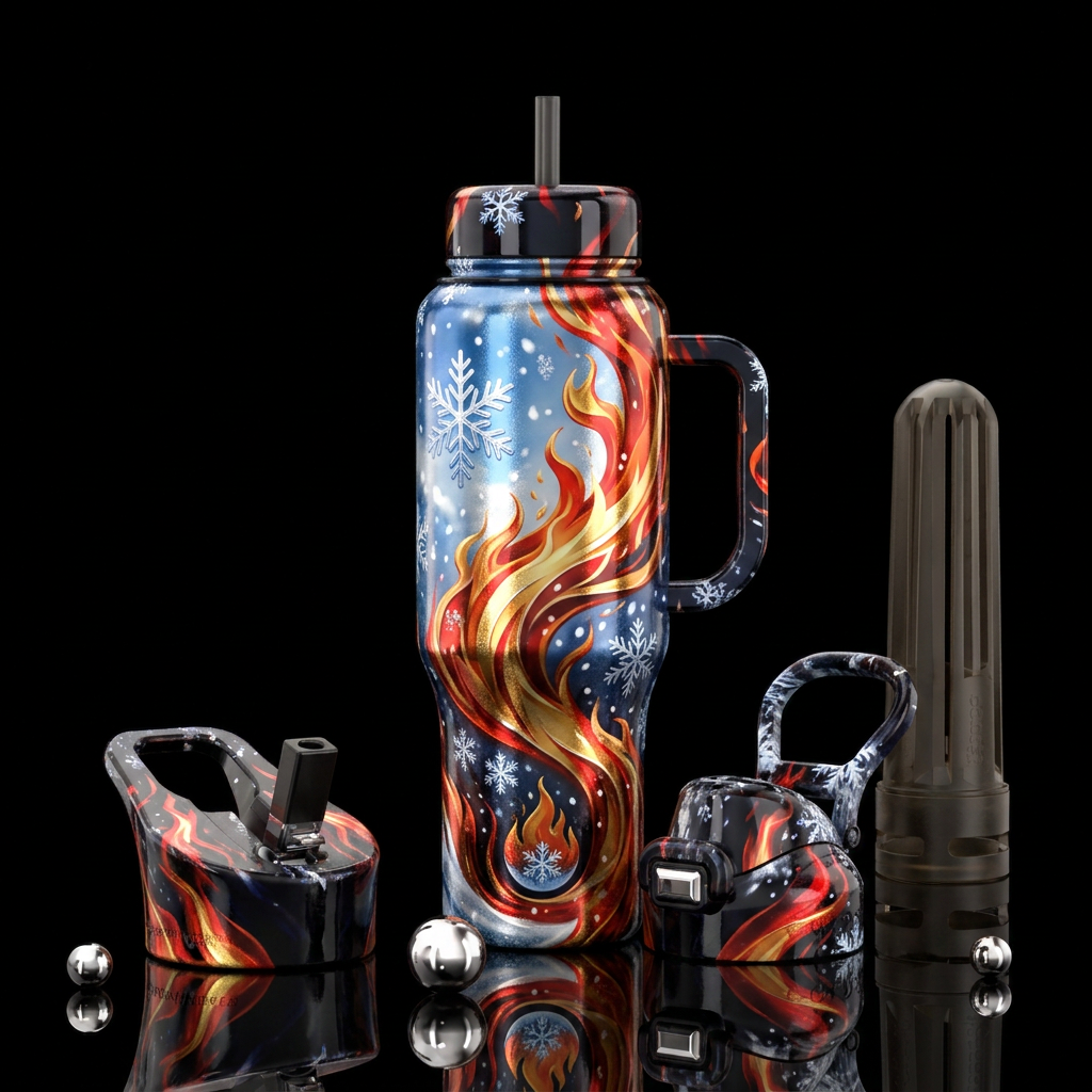 Fiery snow water bottle design