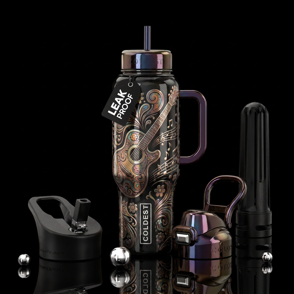 Guitar in the 60's water bottle design