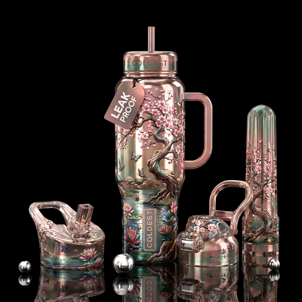 Old cherry blossoms water bottle design