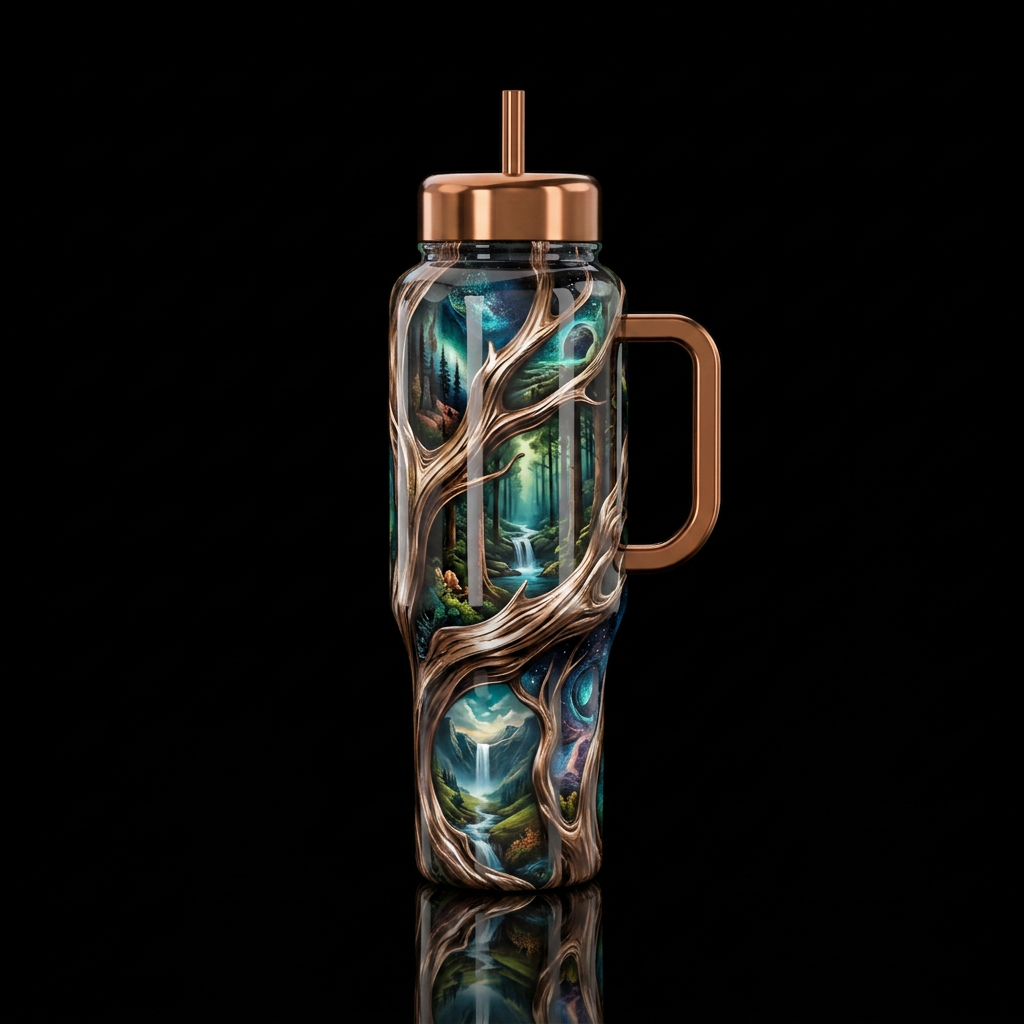 Twisty winding old tree nature water bottle design