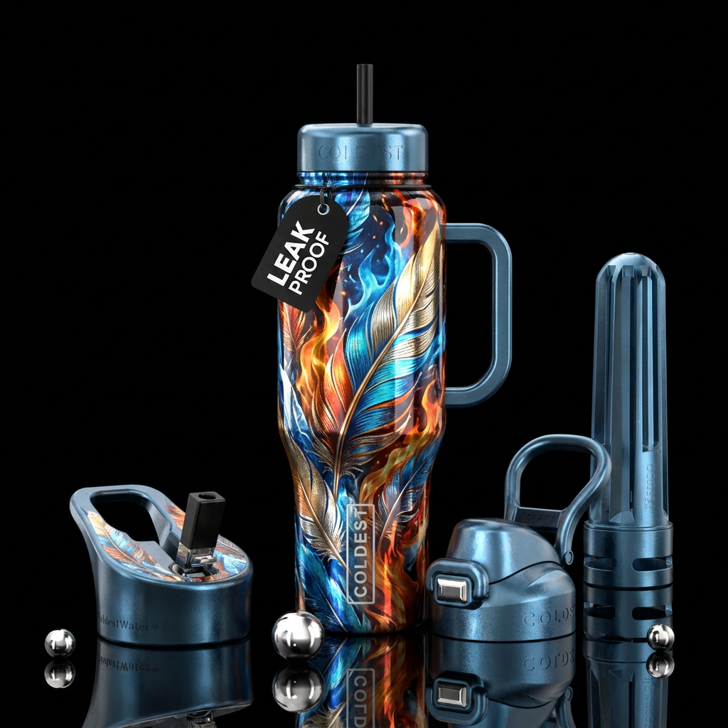 Feathers of fire and ice water bottle design