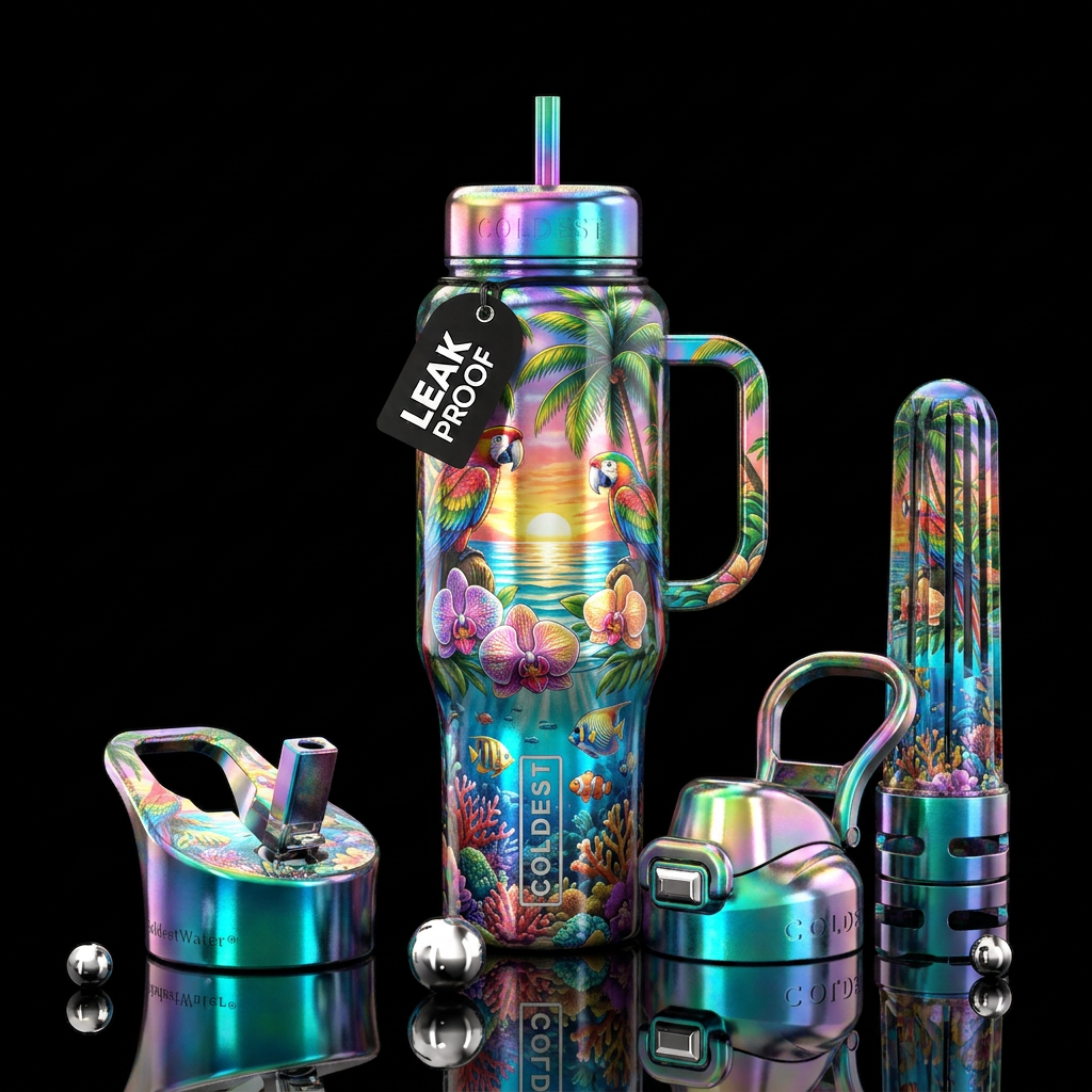Tropical paradise water bottle design