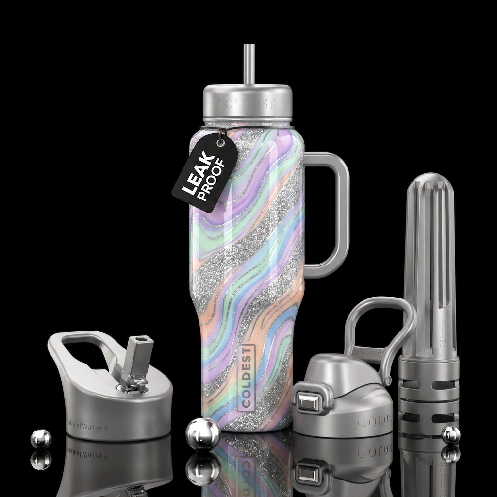 Waves of glitter water bottle design