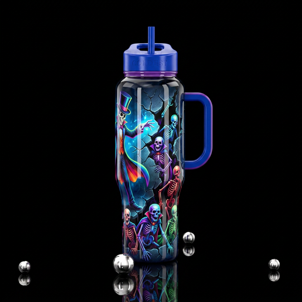 Skeleton magicians water bottle design