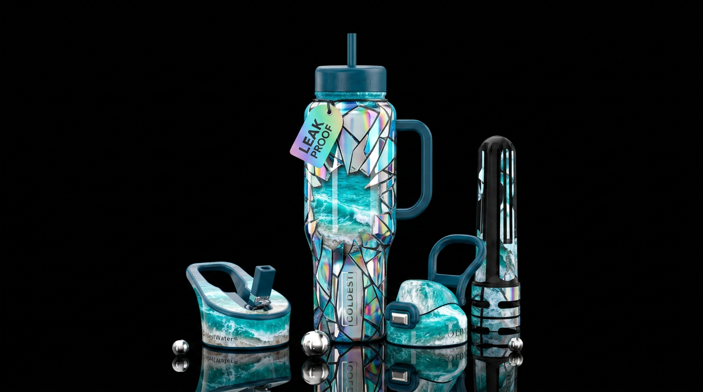 ocean breaking waves water bottle design