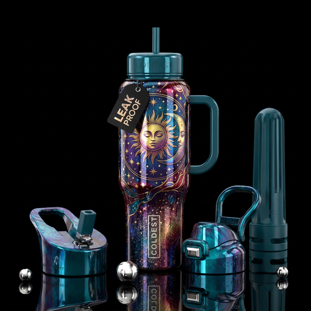 Moon and sun friends water bottle design
