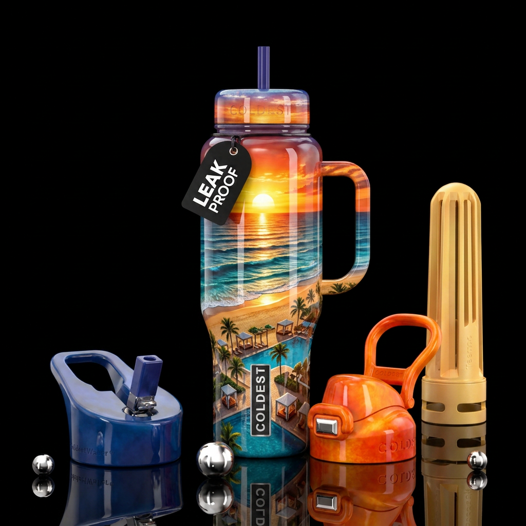Stunning beach scene water bottle design