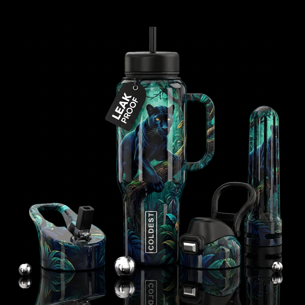 Black panther water bottle design