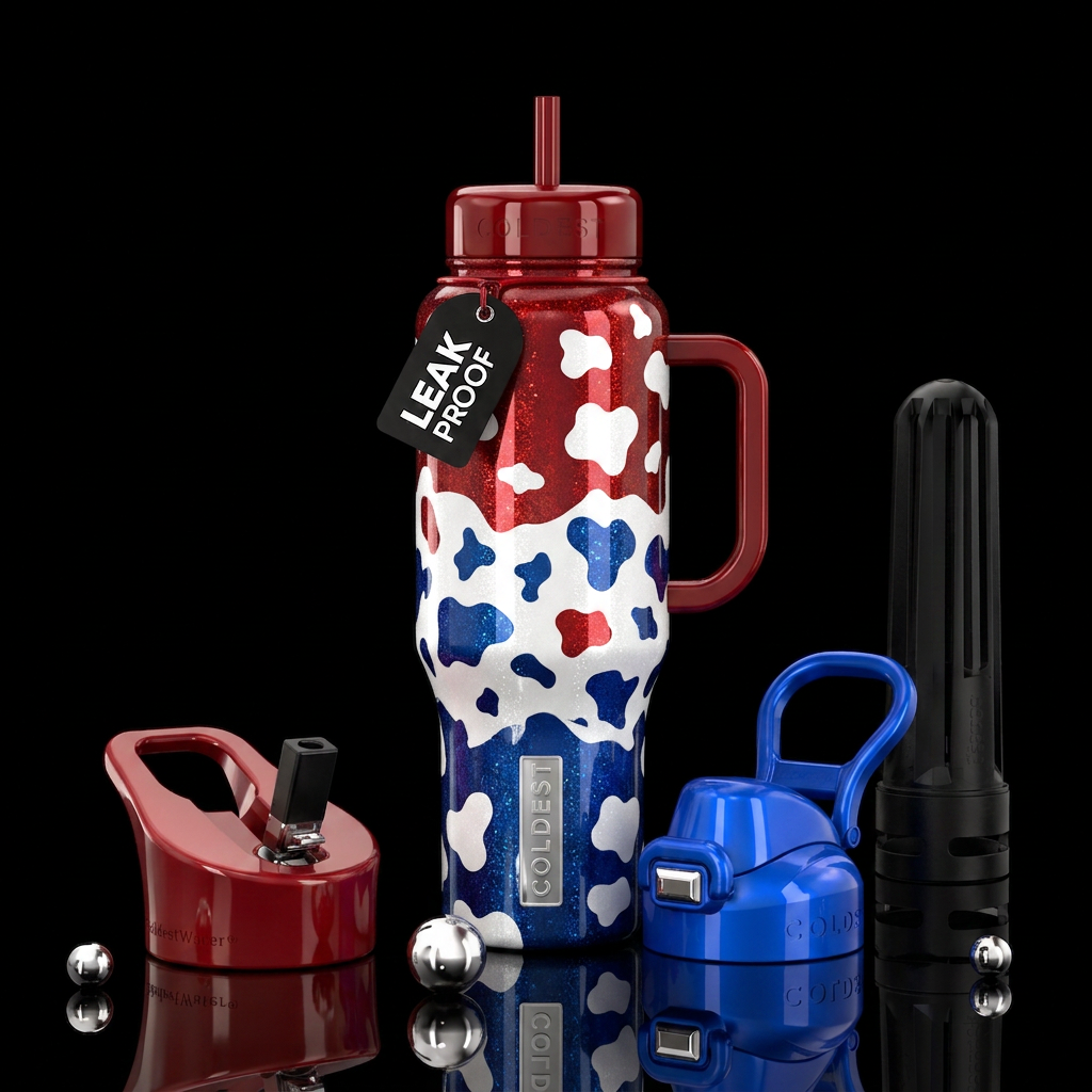 Patriotic cow water bottle design