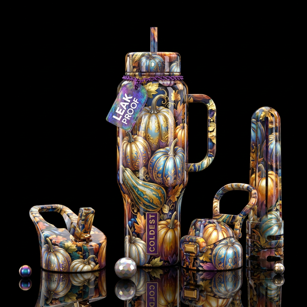Pumpkins and goards water bottle design