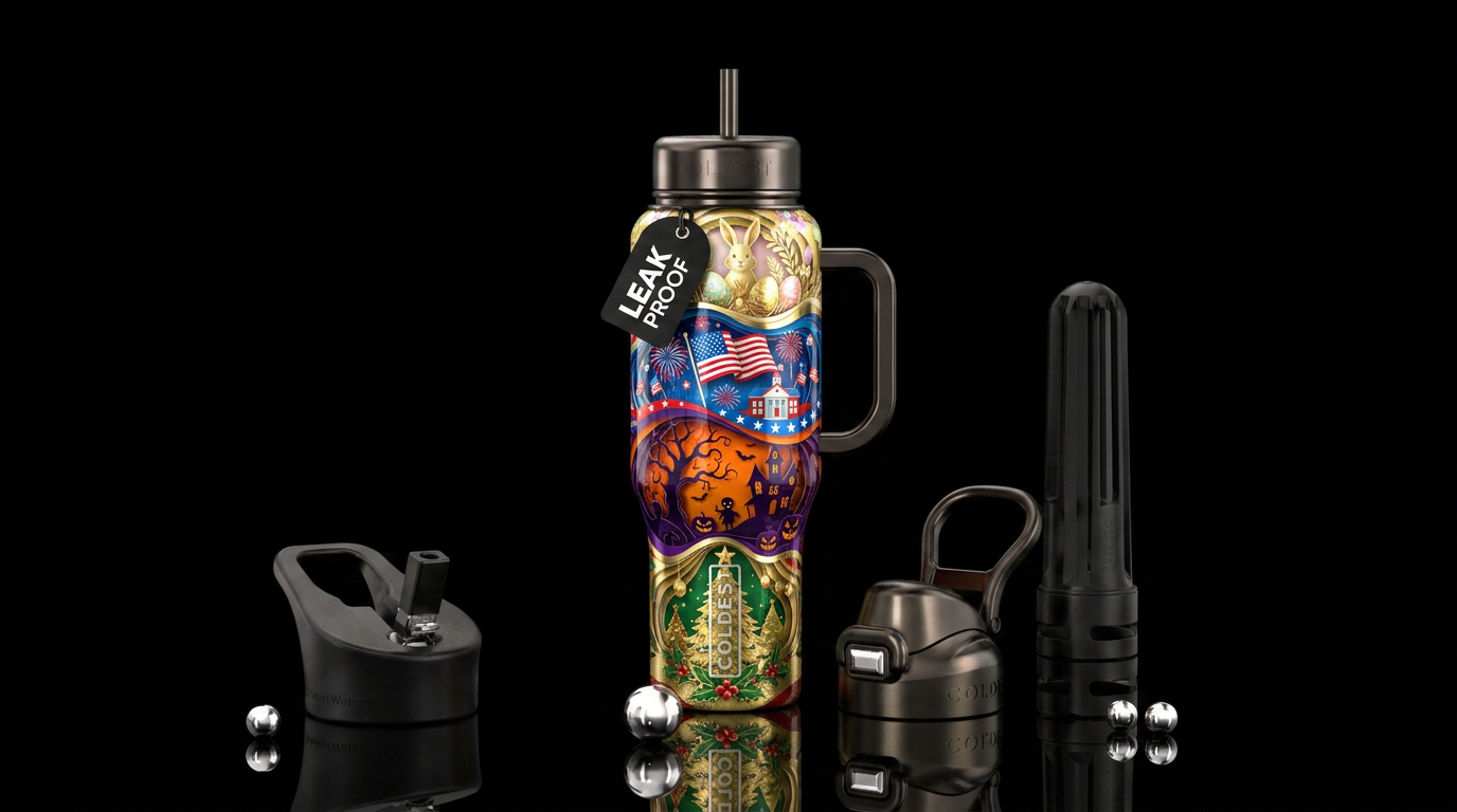 Holiday splash water bottle design