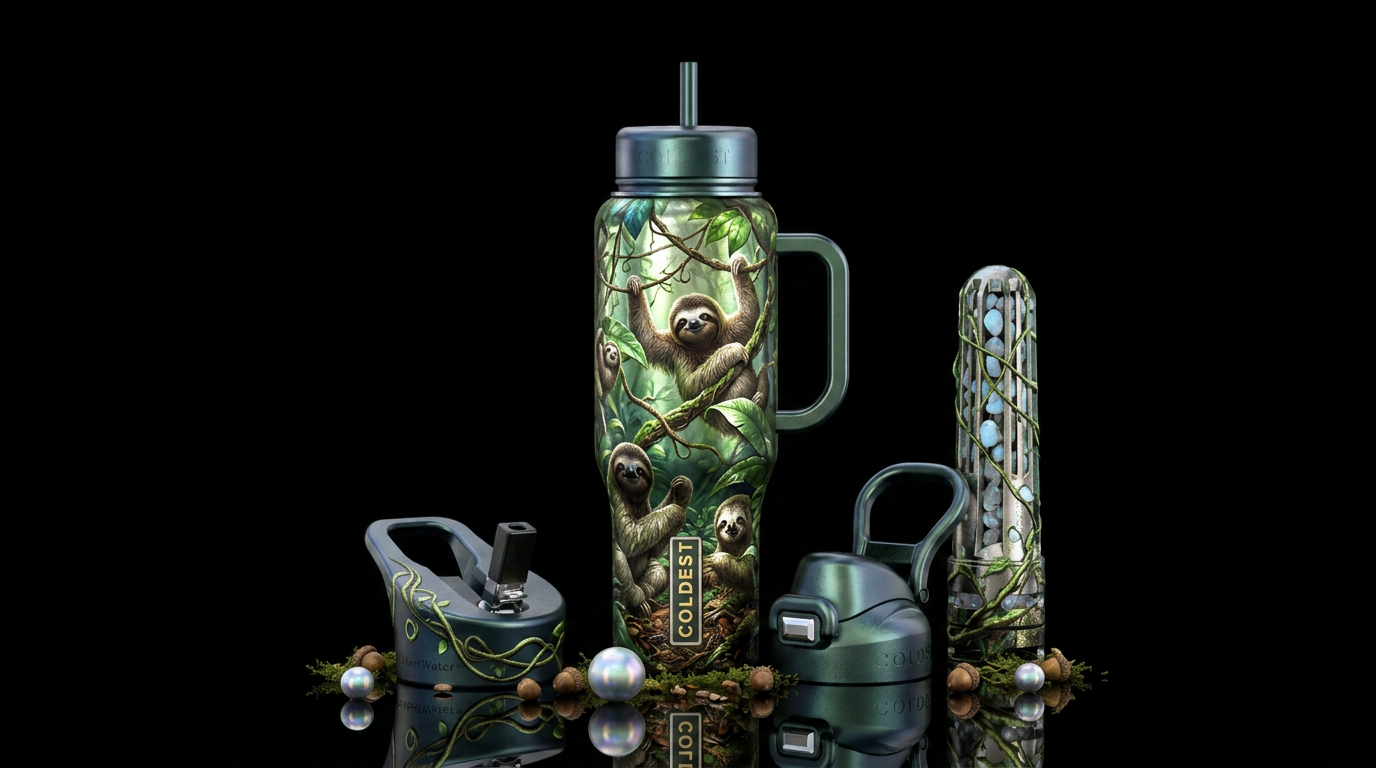 Sweet little sloths water bottle design