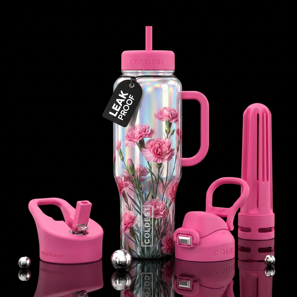 Pink carnations water bottle design