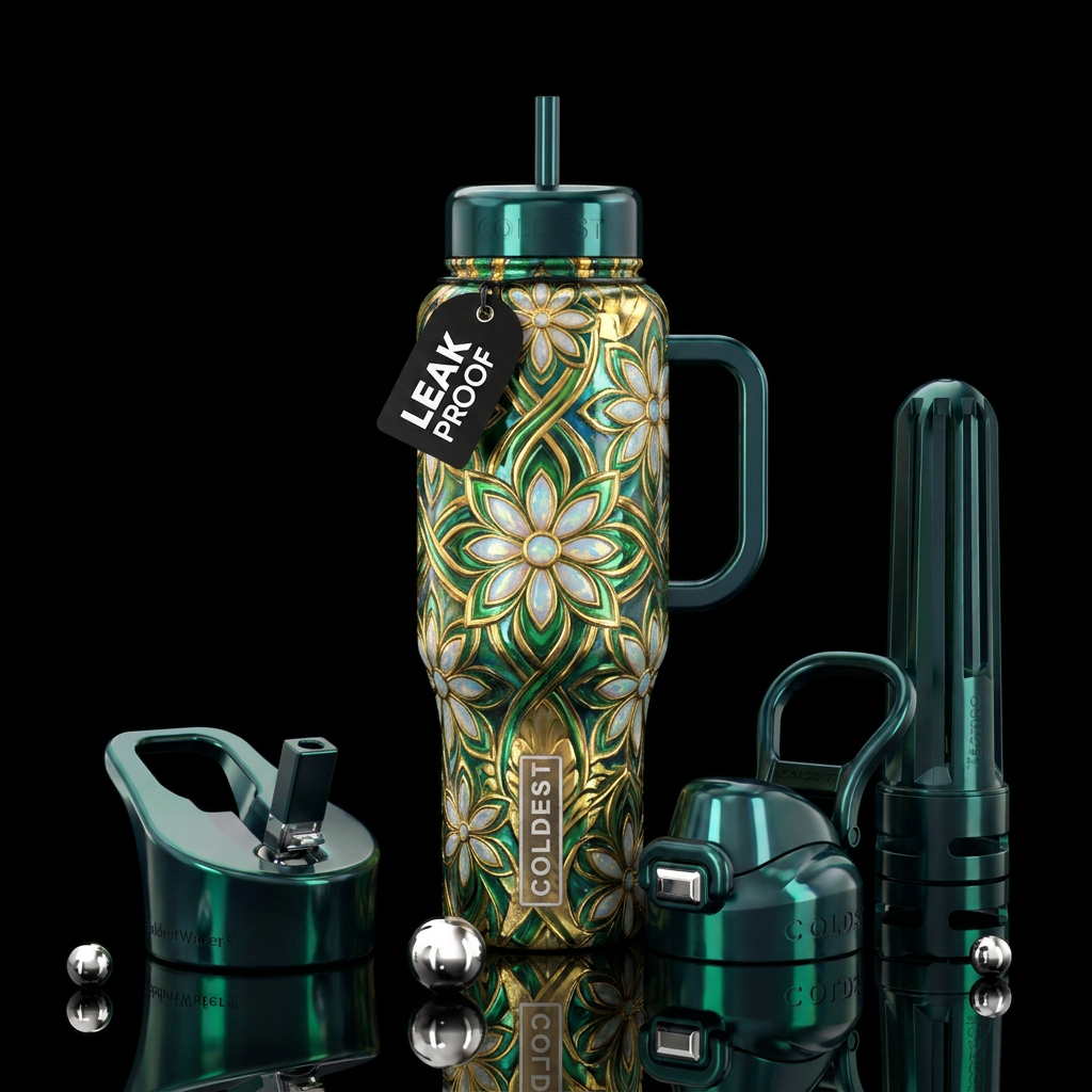 Emerald and opal floral water bottle design