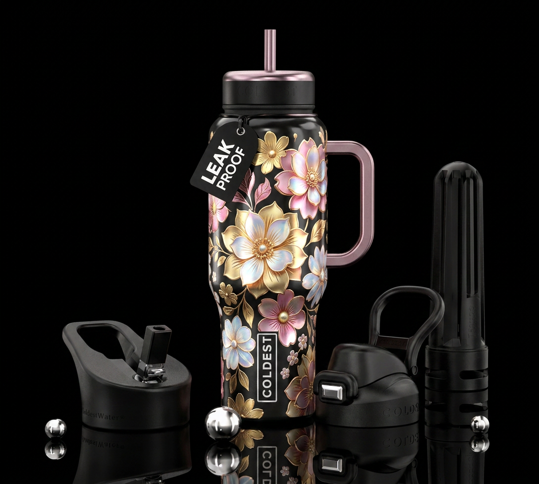 Golden pink water bottle design