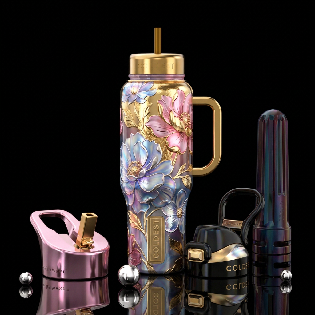 Golden floral water bottle design