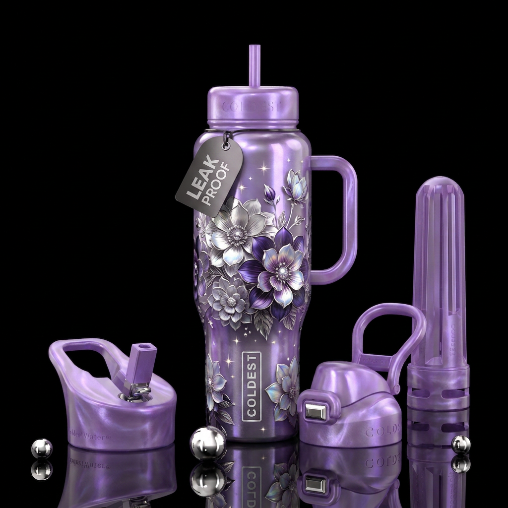 Silver n purple mixup water bottle design